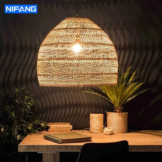 Vintage Rattan Cloche Pendant Lamp