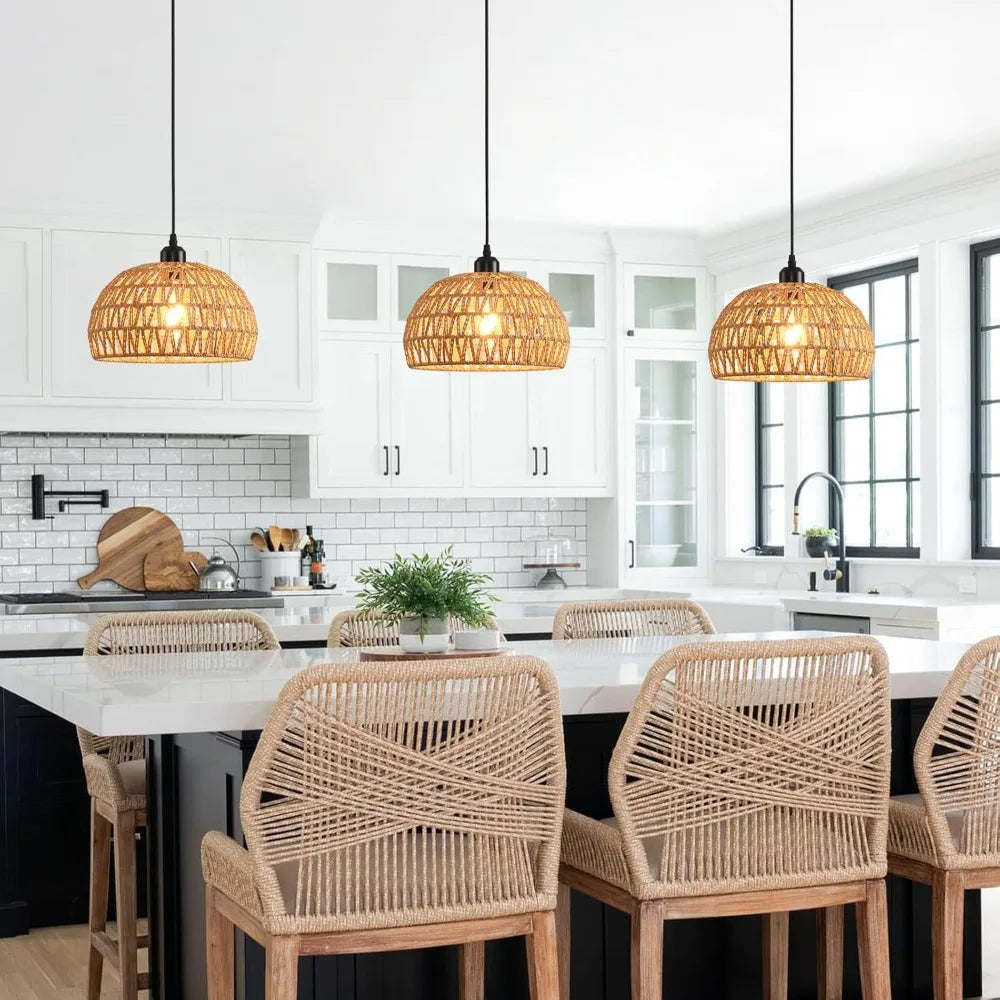 Boho Woven Rattan Pendant Chandelier