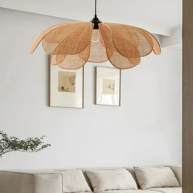 Rattan Woven Petal LED Pendant