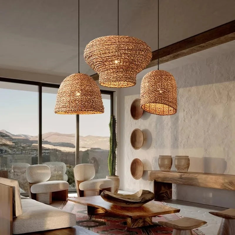 Retro Woven Rattan Wicker Chandelier