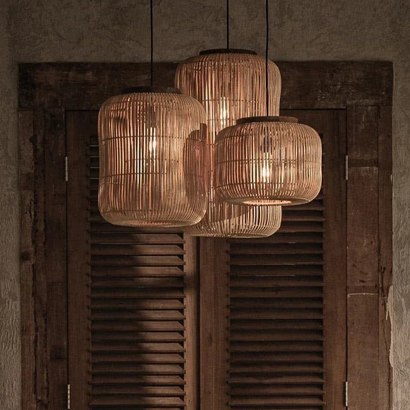 Modern Woven Rattan LED Chandelier