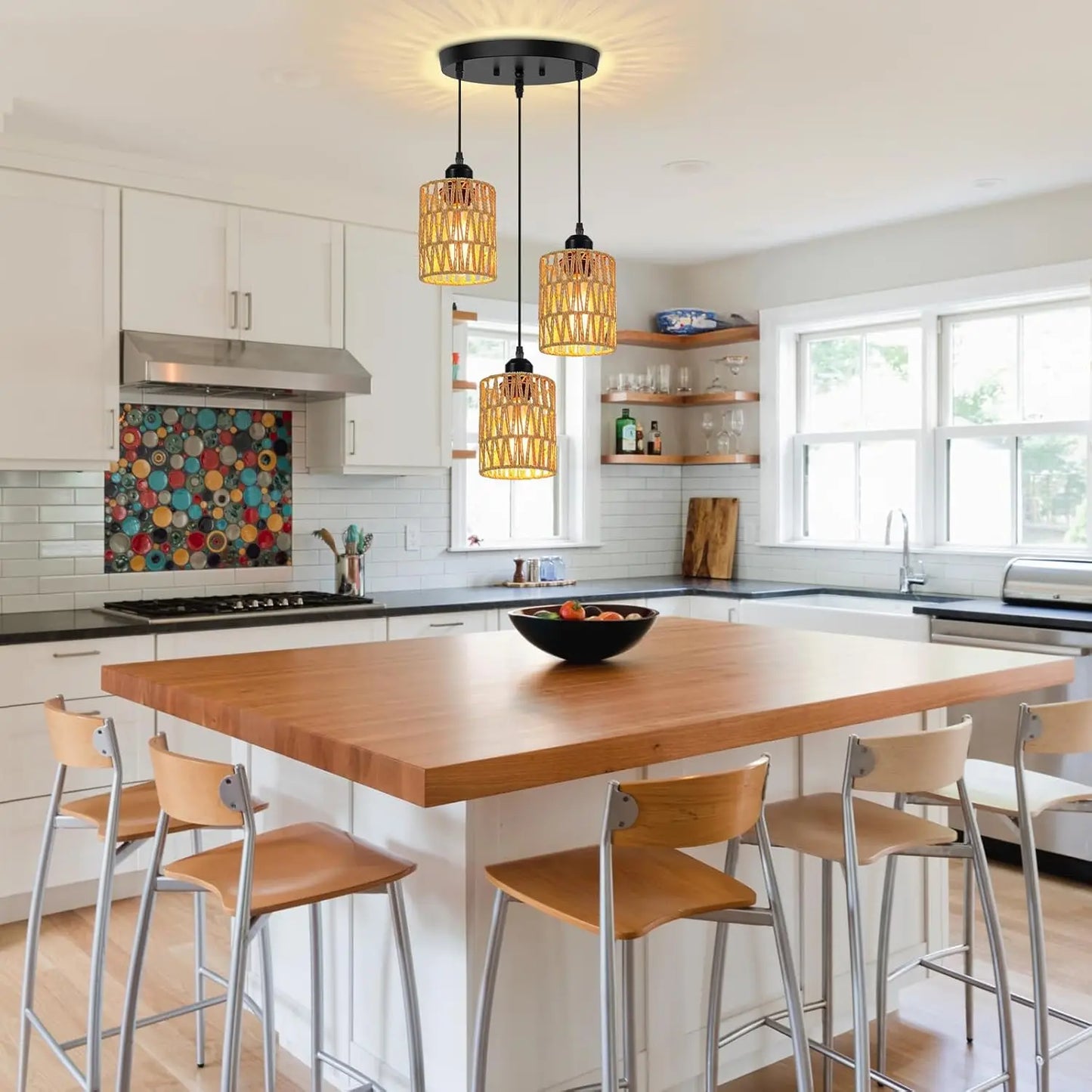 Retro Vine 3-Light Rattan Chandelier