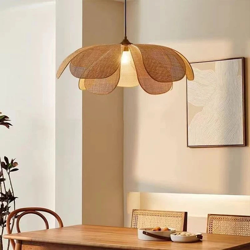 Rattan Woven Petal LED Pendant