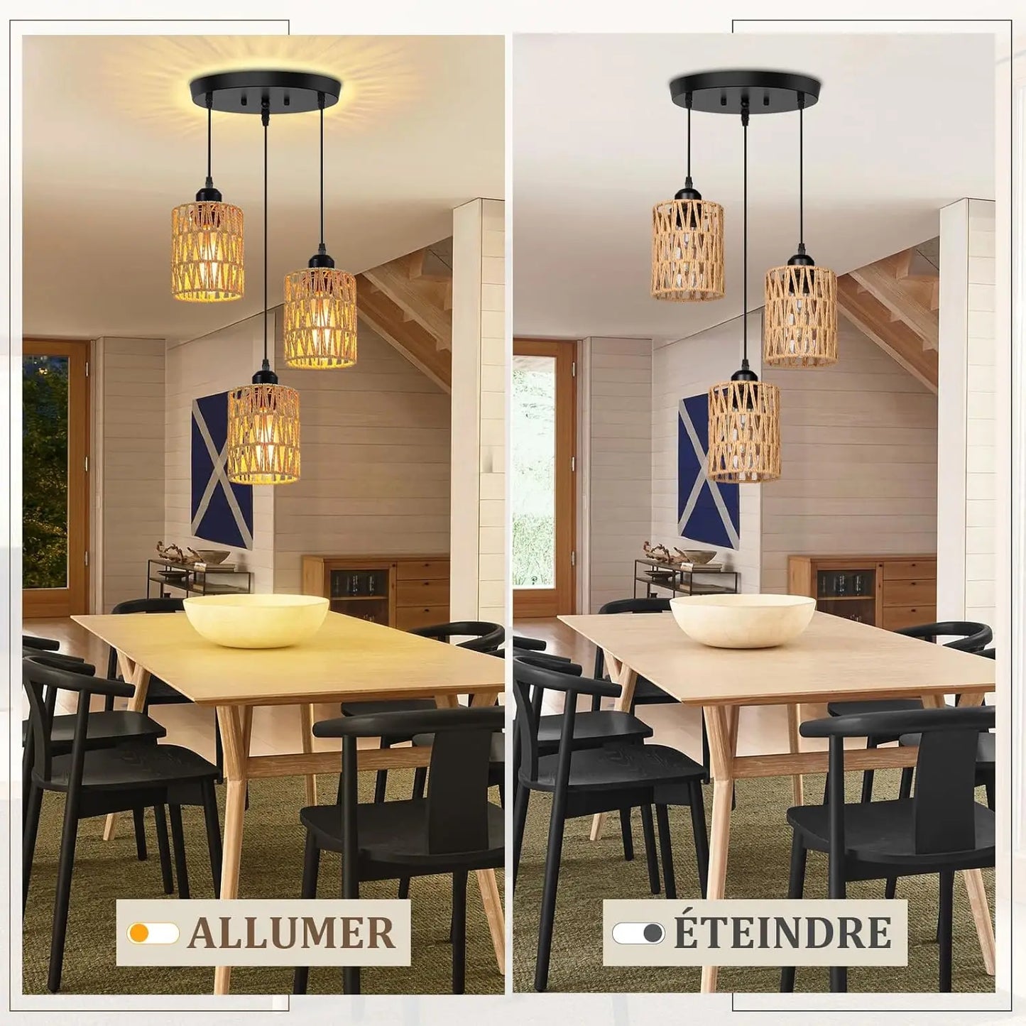 Retro Vine 3-Light Rattan Chandelier