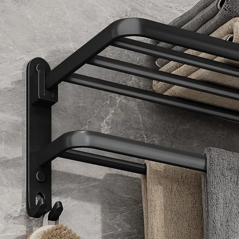 Matte Black Folding Towel Rack