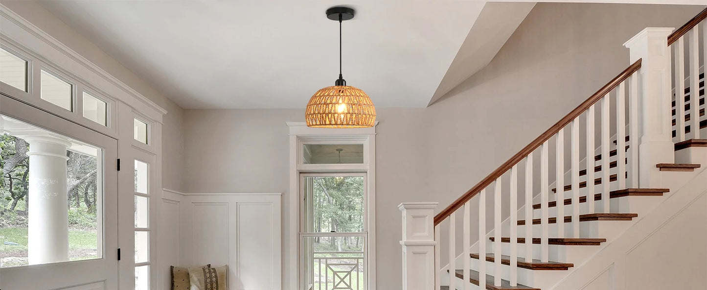 Boho Woven Rattan Pendant Chandelier