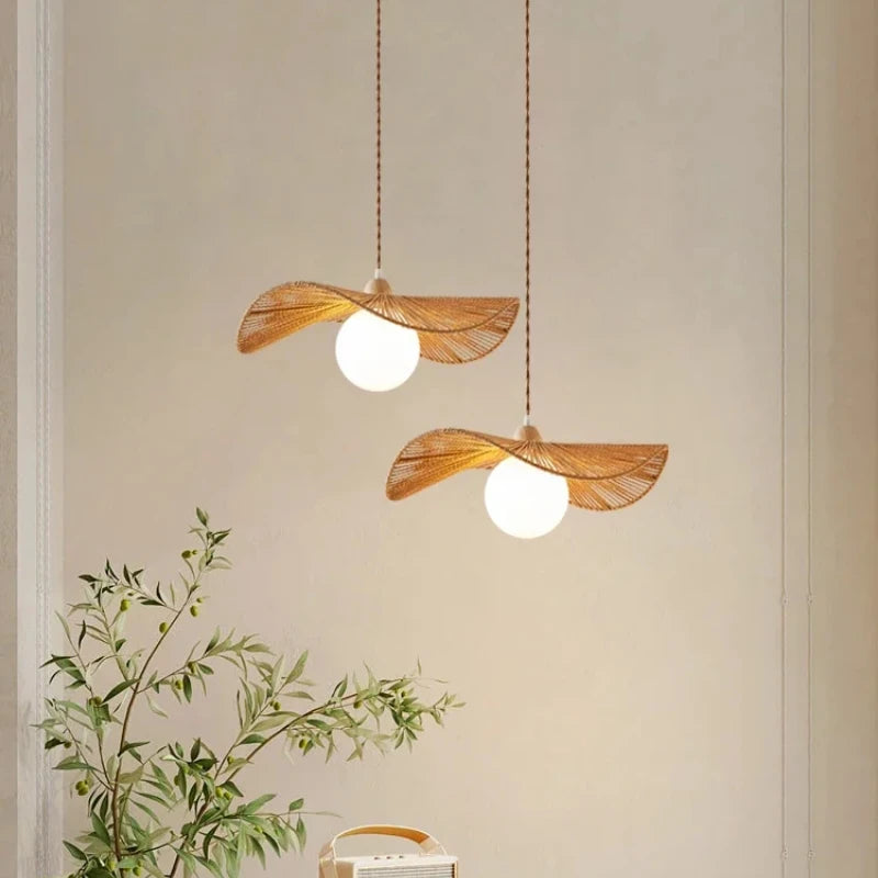 Straw Hat Woven Rattan Pendant