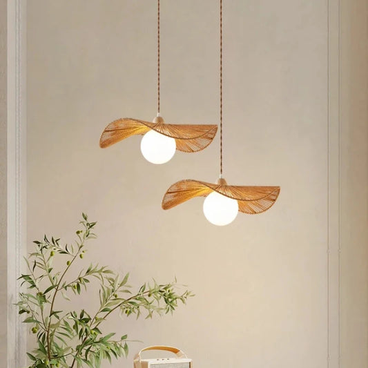 Straw Hat Woven Rattan Pendant
