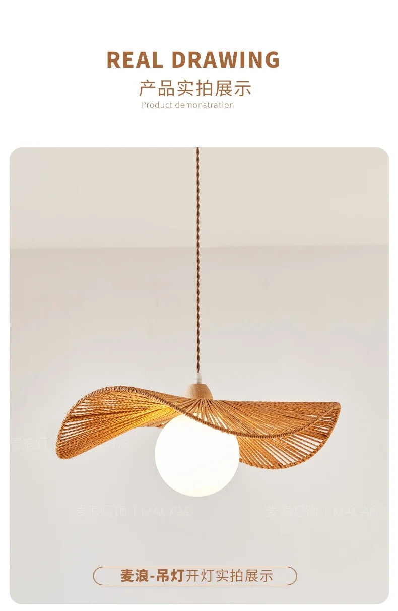 Straw Hat Woven Rattan Pendant