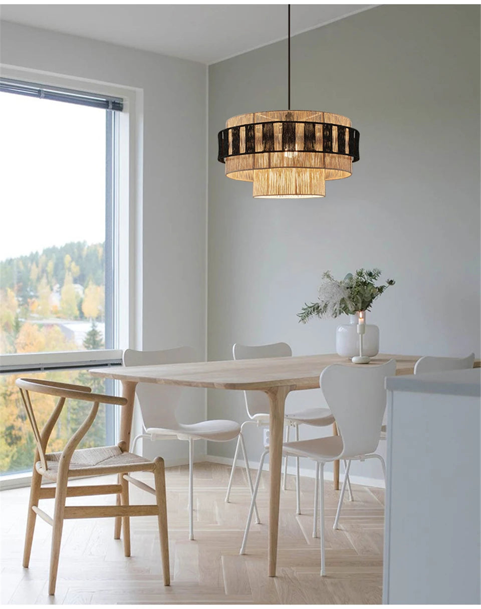 Boho Geometric Colourful Rattan Pendant