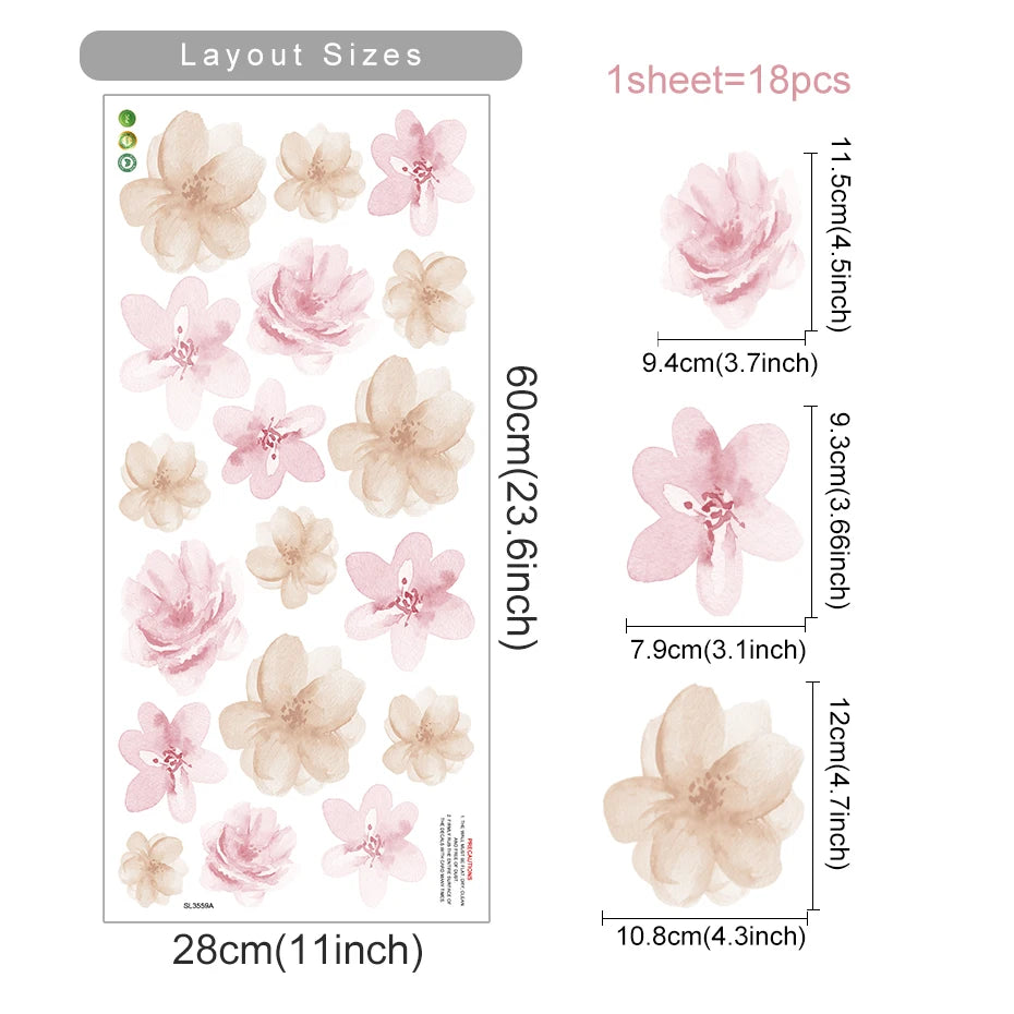 Boho Watercolour Flower Wall Decals