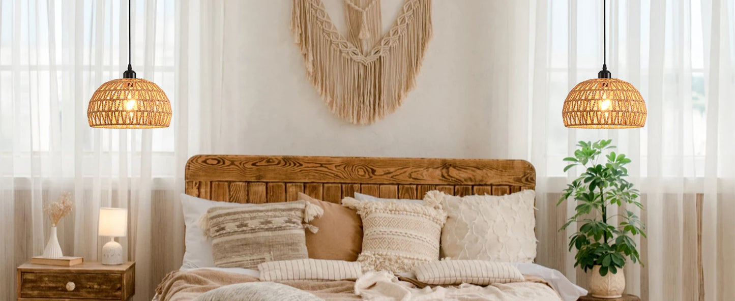 Boho Woven Rattan Pendant Chandelier