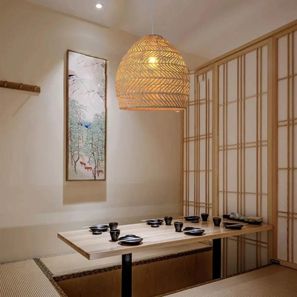 Woven Cane Rattan Pendant Light