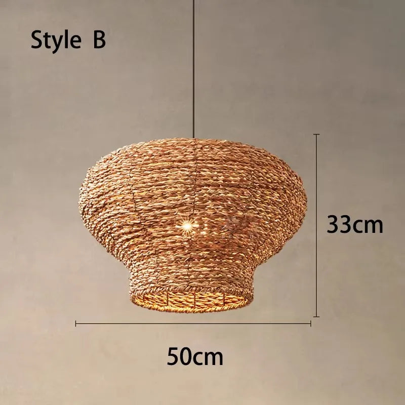 Retro Woven Rattan Wicker Chandelier