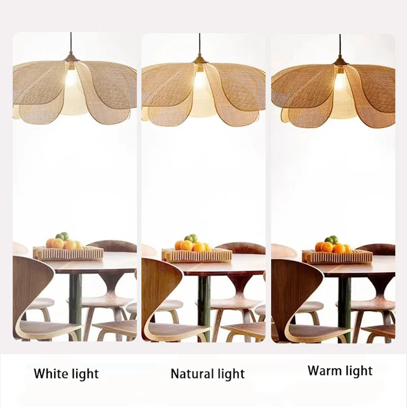 Rattan Woven Petal LED Pendant