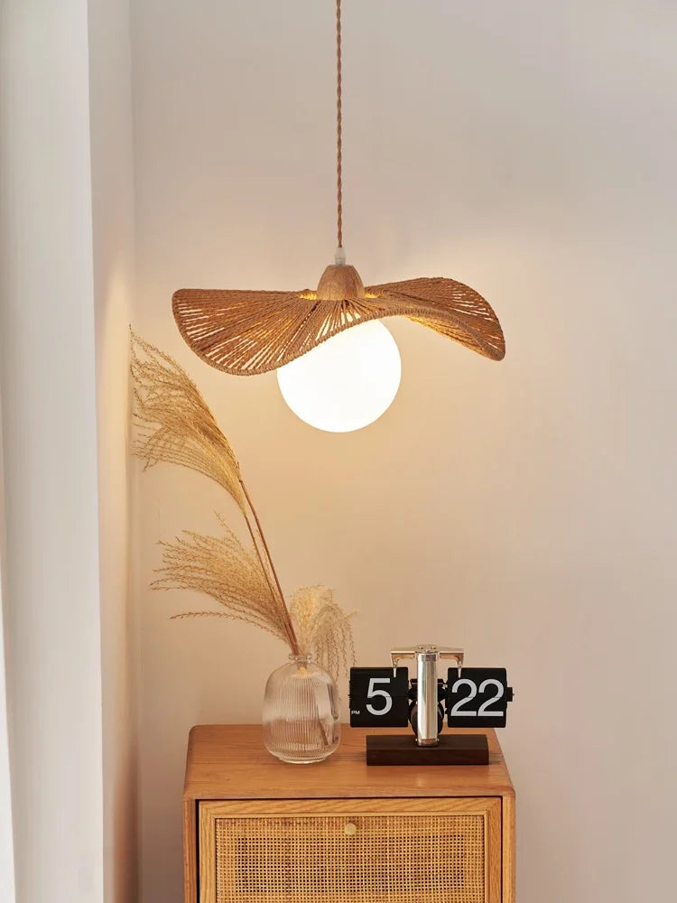 Straw Hat Woven Rattan Pendant