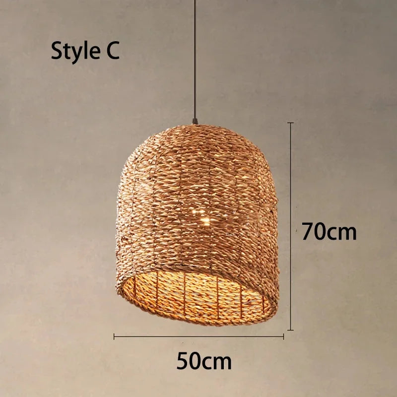 Retro Woven Rattan Wicker Chandelier