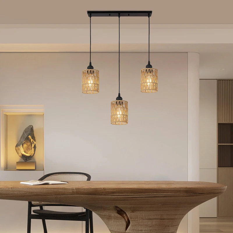 Retro Vine 3-Light Rattan Chandelier