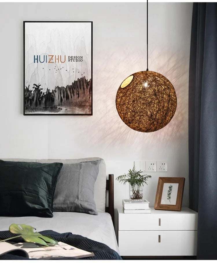 Nordic Rattan Ball Pendant Lamp