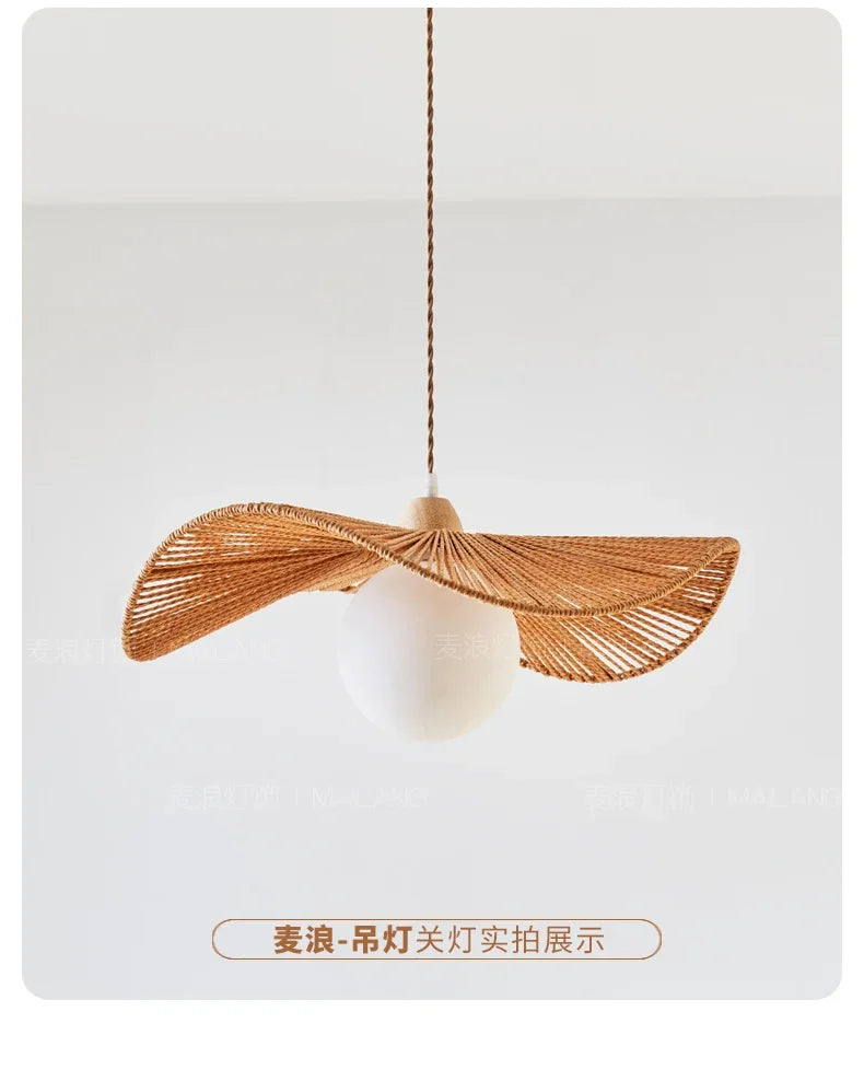 Straw Hat Woven Rattan Pendant