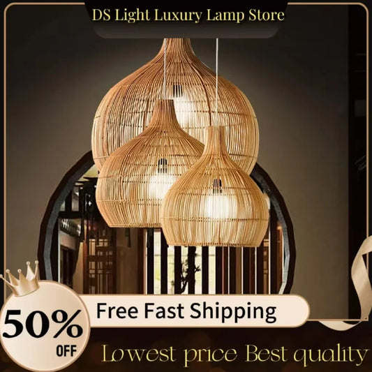 Vintage Hand-Woven Rattan Pendant