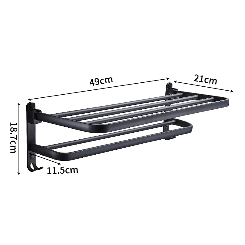 Matte Black Folding Towel Rack