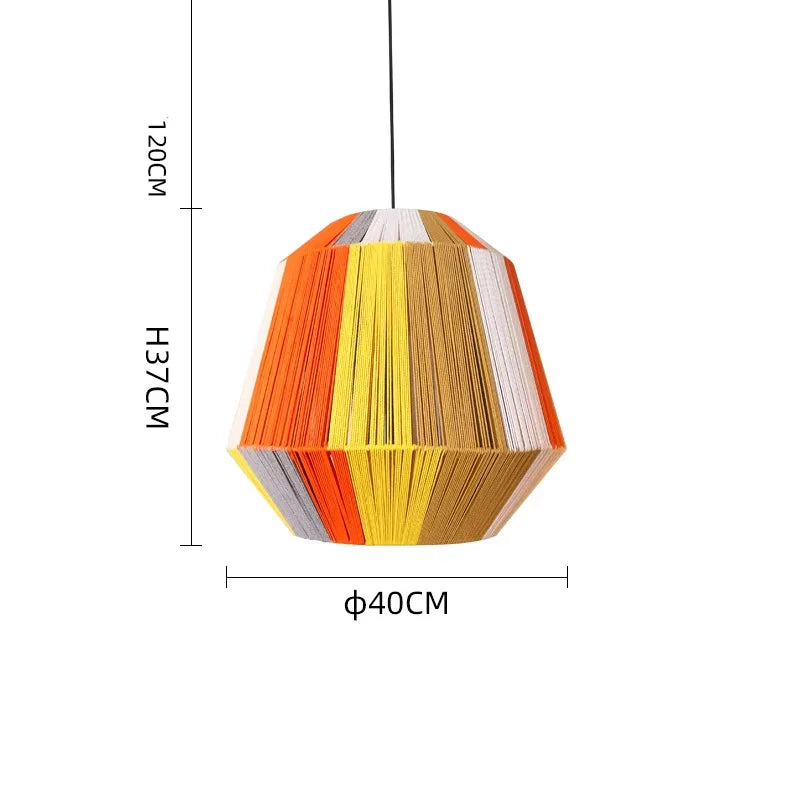 Boho Geometric Colourful Rattan Pendant