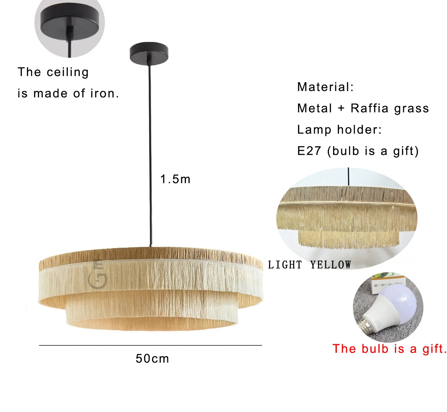 Raffia Rattan Tassel Chandelier