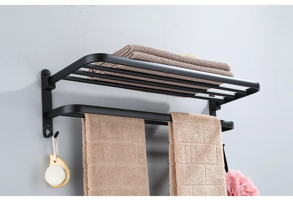 Matte Black Folding Towel Rack