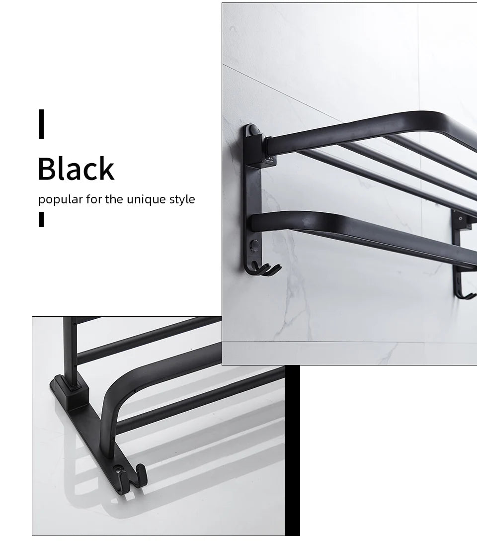 Matte Black Folding Towel Rack