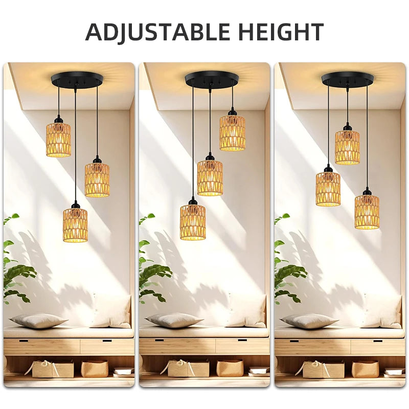 Retro Vine 3-Light Rattan Chandelier