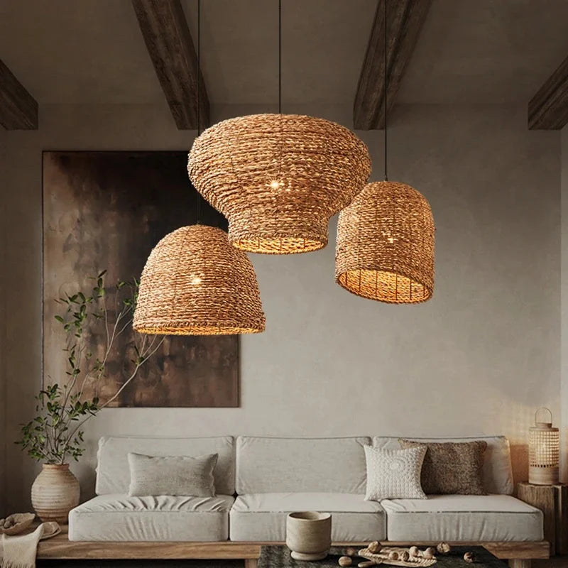 Retro Woven Rattan Wicker Chandelier