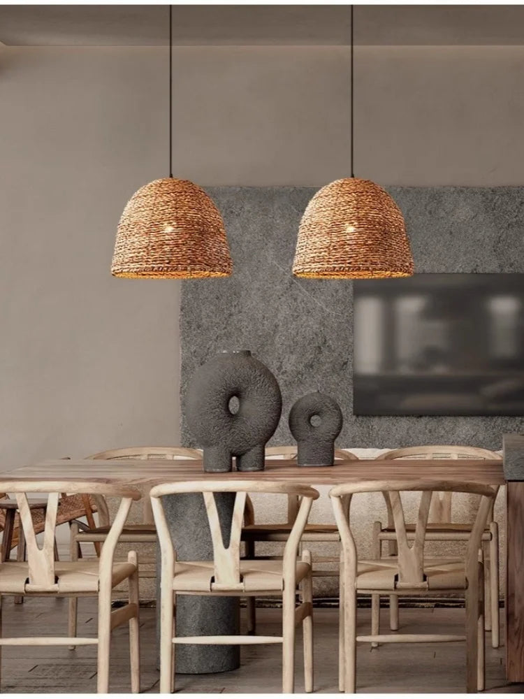 Retro Woven Rattan Wicker Chandelier