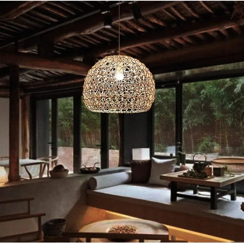 Hand-Knitted Bamboo Pendant Light (25cm)