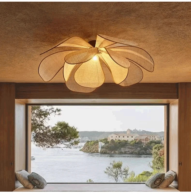 Rattan Woven Petal LED Pendant