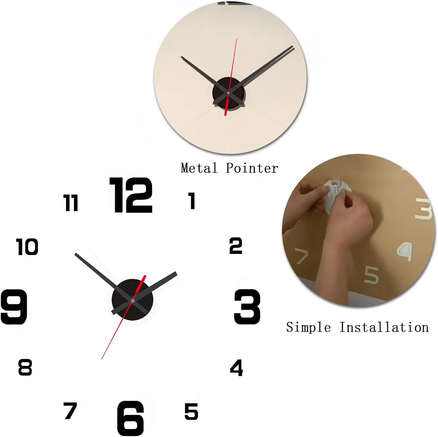 3D Frameless DIY Wall Clock Stickers