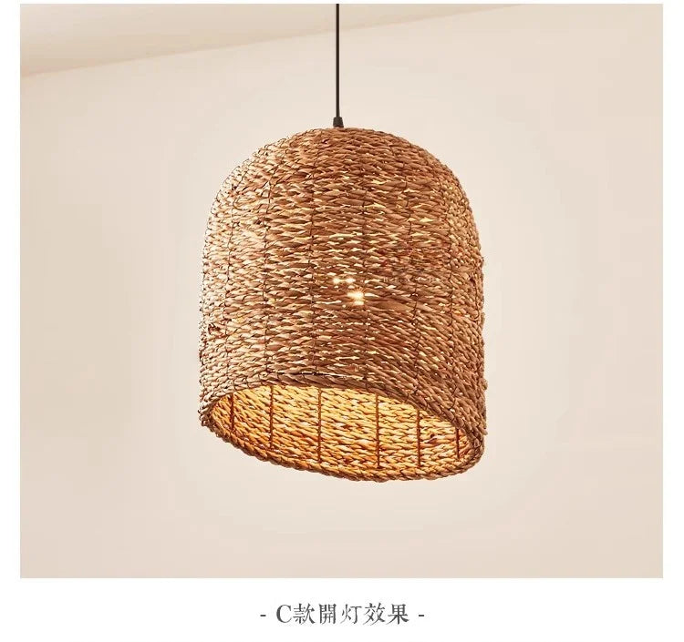 Retro Woven Rattan Wicker Chandelier