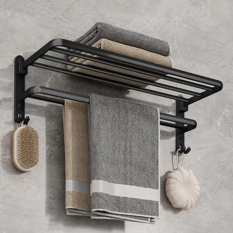 Matte Black Folding Towel Rack