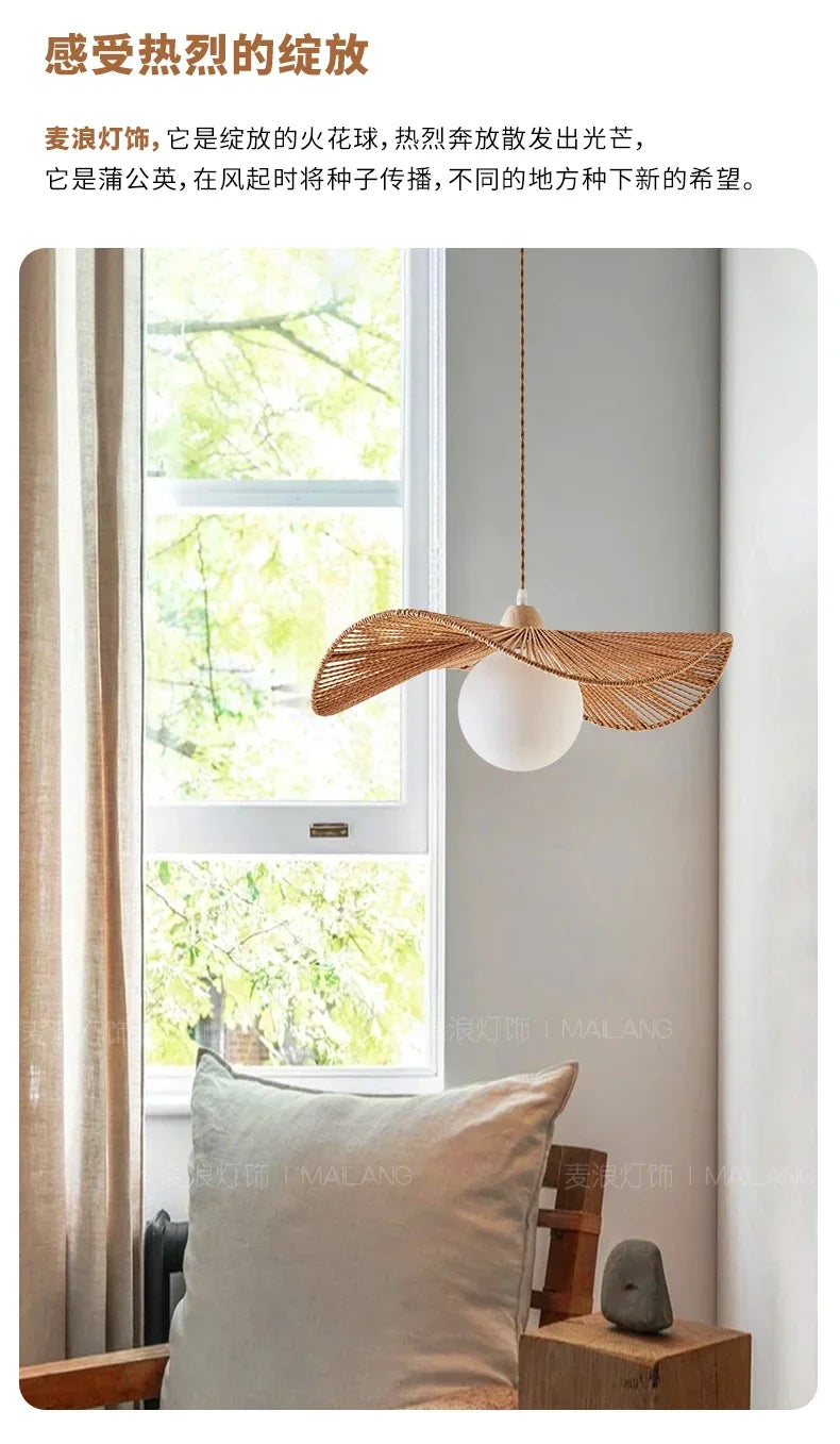 Straw Hat Woven Rattan Pendant