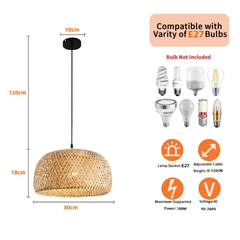 Bamboo Lantern Rattan Pendant (30cm)