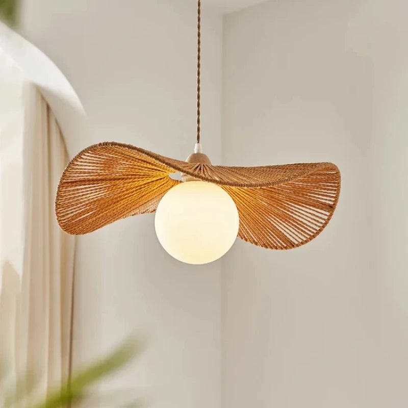 Straw Hat Woven Rattan Pendant