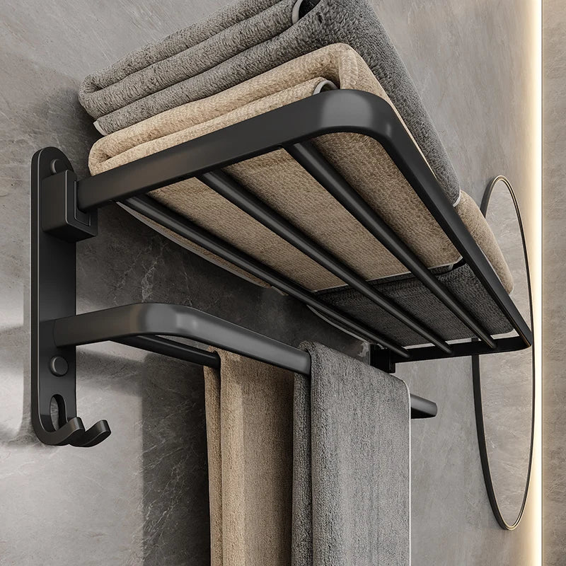 Matte Black Folding Towel Rack