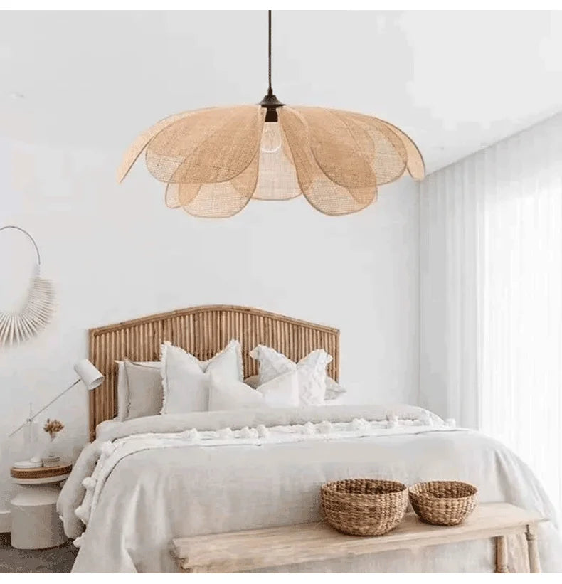 Rattan Woven Petal LED Pendant