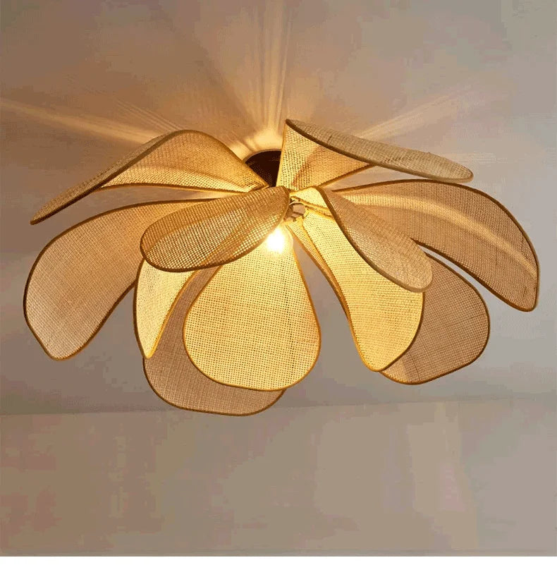 Rattan Woven Petal LED Pendant