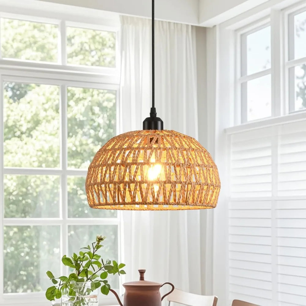 Boho Woven Rattan Pendant Chandelier