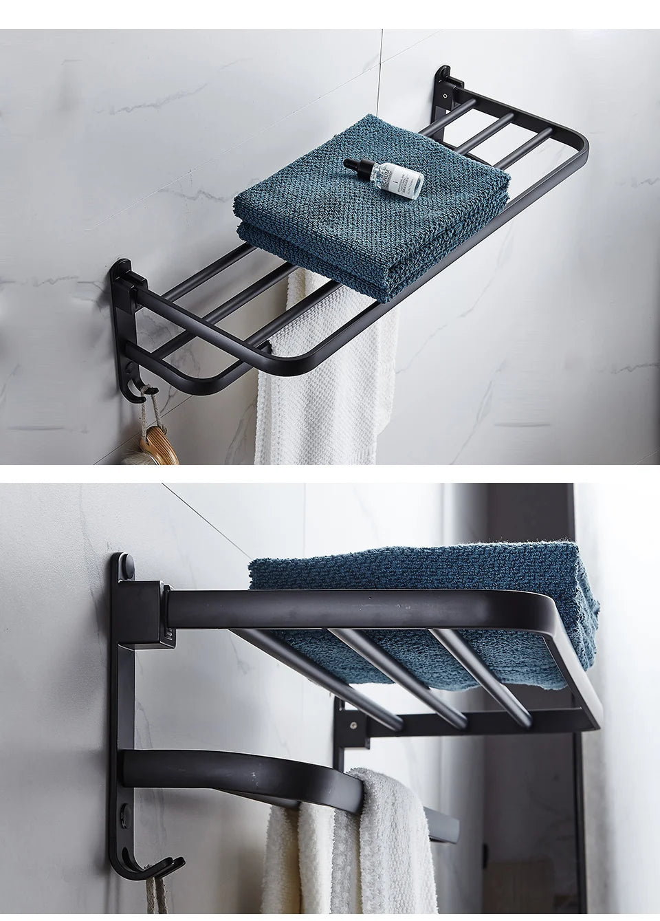 Matte Black Folding Towel Rack