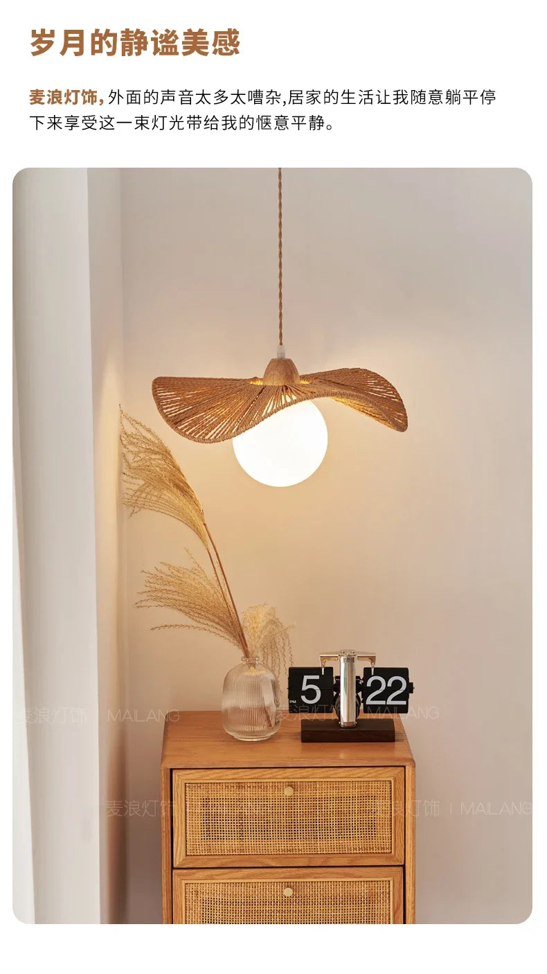Straw Hat Woven Rattan Pendant