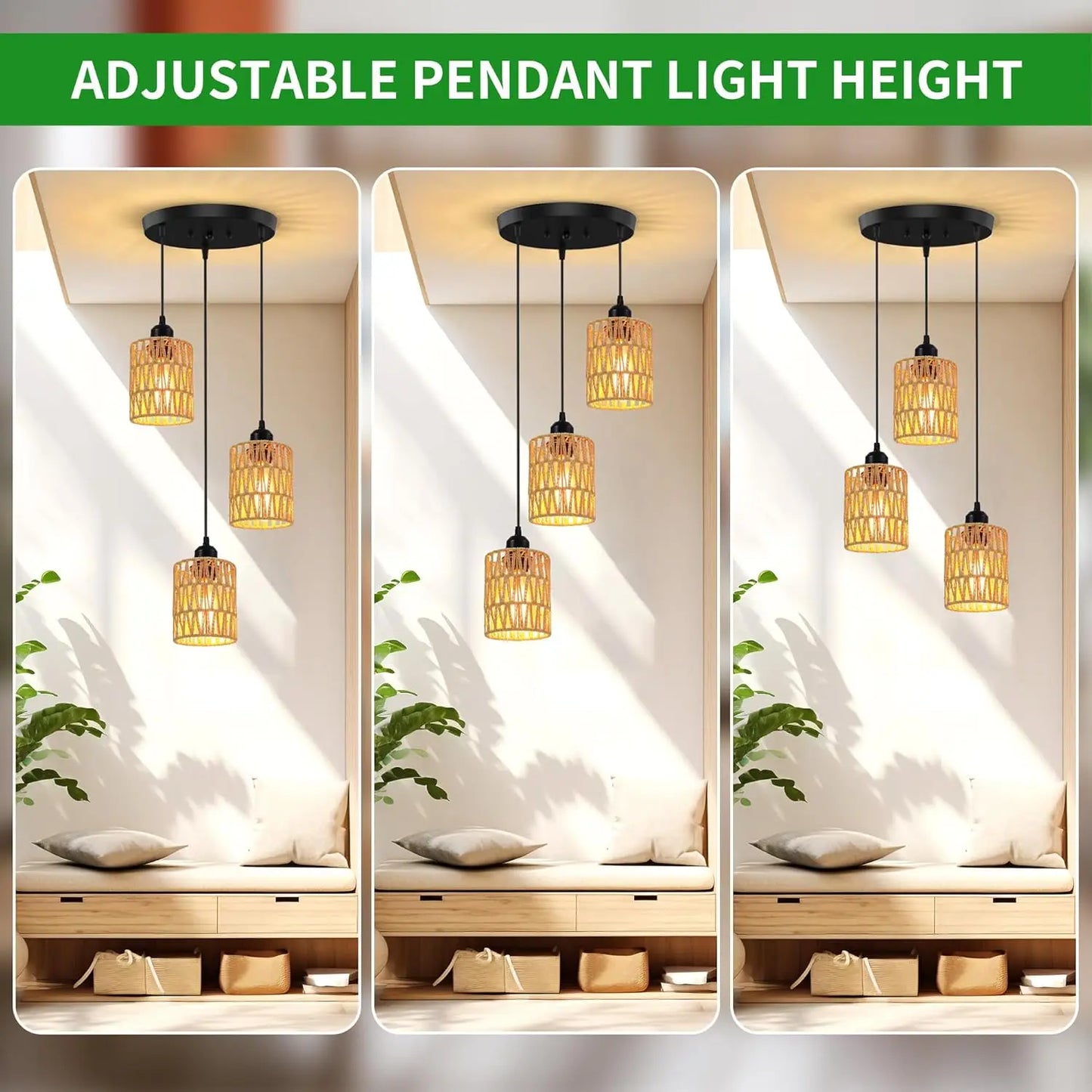 Retro Vine 3-Light Rattan Chandelier